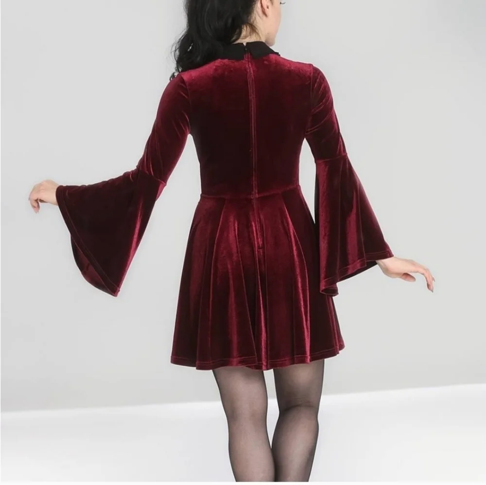 Hell Bunny Velvet Whimsigoth Goth Witchy Prudence Dress Burgundy Size XxL - Picture 2 of 10